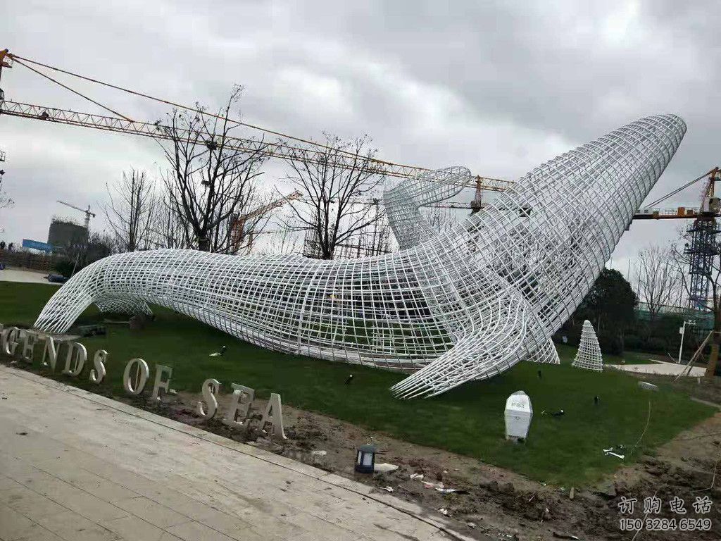 鏤空鯨魚雕塑廠家 網格編織工藝 不銹鋼動物魚素材