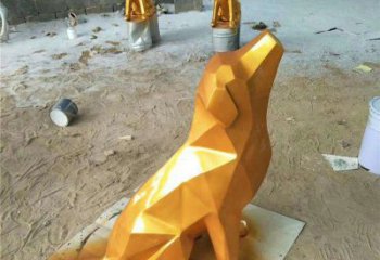 狼雕塑 幾何切面動物小品  戶外不銹鋼噴漆狼雕塑廠家