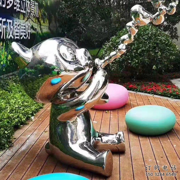 貓咪雕塑 游樂(lè)場(chǎng)卡通小品 鏡面鍛造貓咪雕塑廠家