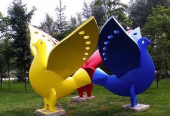 白鴿雕塑 草地烤漆擺件 中式彩繪白鴿雕塑廠家