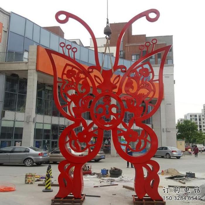 商業街蝴蝶雕塑廠家 現代剪影小品 鏤空烤漆蝴蝶雕塑