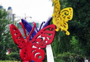 鏤空蝴蝶雕塑 噴漆草地擺件 戶外別墅區蝴蝶雕塑廠家
