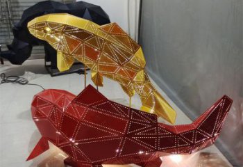 別墅金魚(yú)雕塑廠(chǎng)家 卡通噴漆小品 抽象鏤空金魚(yú)雕塑
