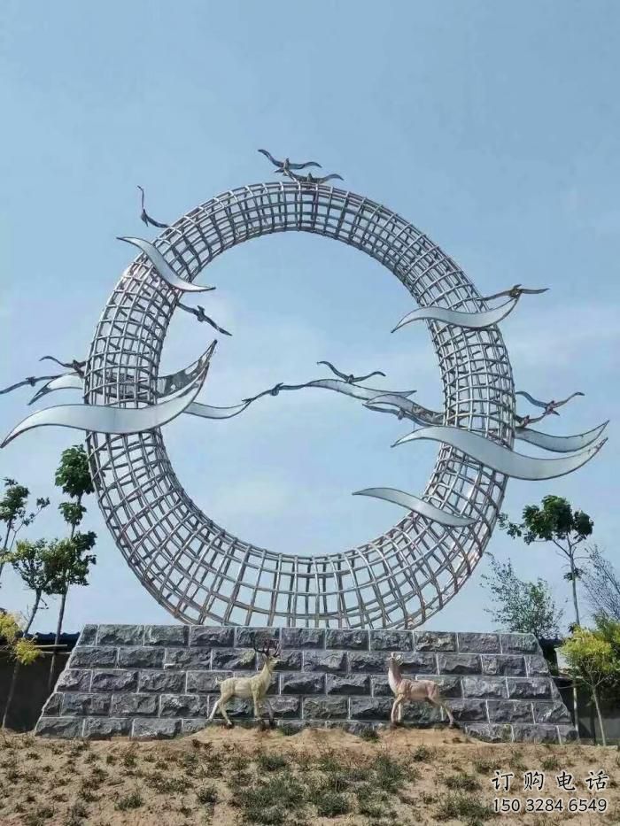 鏤空飛燕雕塑廠家 現(xiàn)代抽象擺件 草地切面飛燕雕塑
