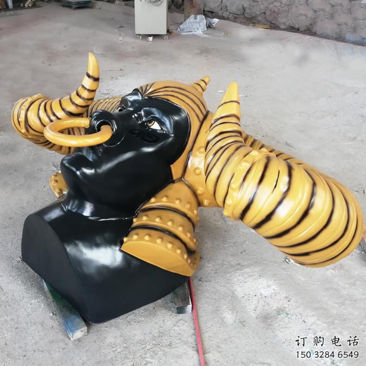抽象牛角雕塑廠家 創意村口擺件 戶外彩繪牛角雕塑