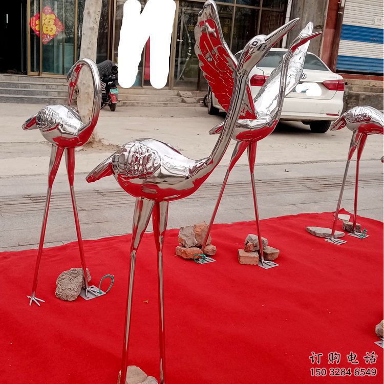 住宅小區(qū)白鶴雕塑廠家 現(xiàn)代廣場小品 公園鏡面白鶴雕塑
