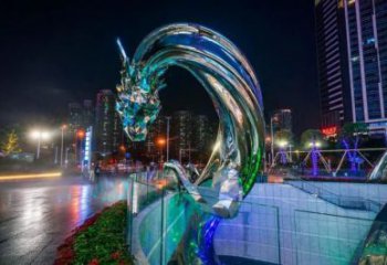步行街水龍雕塑廠家 創意鋼管擺件 草地切面水龍雕塑