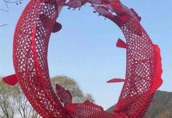 鏤空鯉魚跳龍門雕塑廠家 現(xiàn)代抽象烤漆擺件 