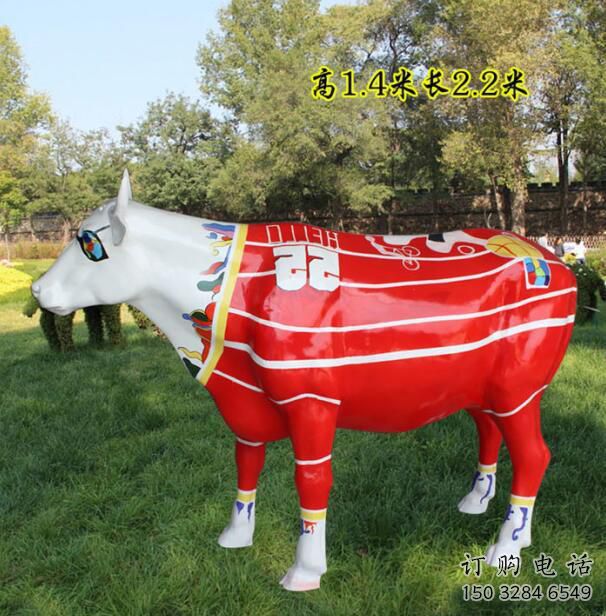 商場花牛雕塑廠家 中式創意小品 酒店彩繪花牛雕塑