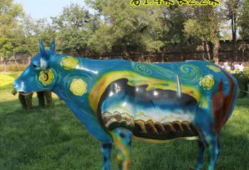街道花牛雕塑廠家 創(chuàng)意彩繪小品 大型公園花牛雕塑