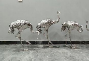 鏡面仙鶴雕塑廠家 現代公園擺件 游樂場異形仙鶴雕塑