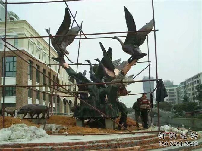 仿古大雁雕塑廠(chǎng)家 現(xiàn)代抽象小品 戶(hù)外彩繪大雁雕塑