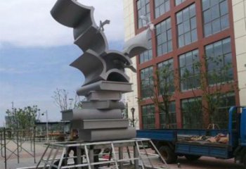 拉絲書山雕塑廠家 現(xiàn)代創(chuàng)意擺件 別墅區(qū)不銹鋼書山雕塑