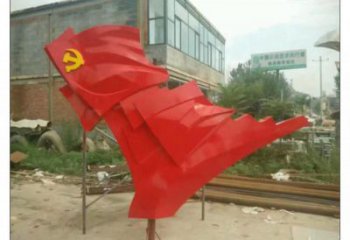 噴漆旗幟雕塑廠家 中式村口小品 大型不銹鋼旗幟雕塑