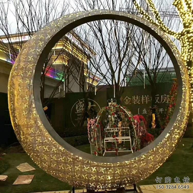 發(fā)光圓月雕塑廠家 歐式步行街小品 大型商場(chǎng)不銹鋼圓月雕塑