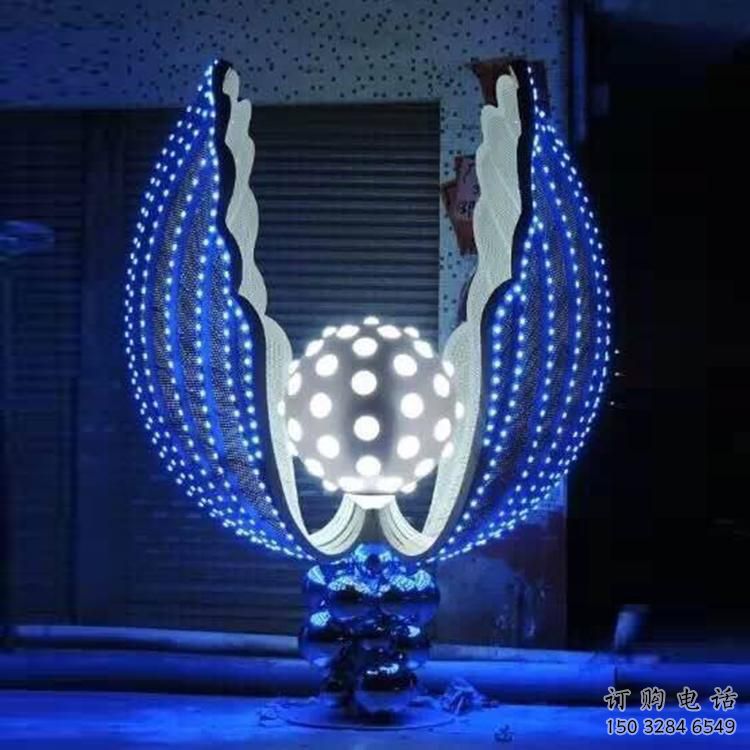 燈光貝殼雕塑廠家 現代小品 商業街不銹鋼貝殼雕塑廠