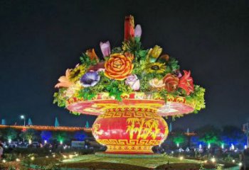 燈光花籃雕塑廠家 創意小品 商業街不銹鋼花籃雕塑定做