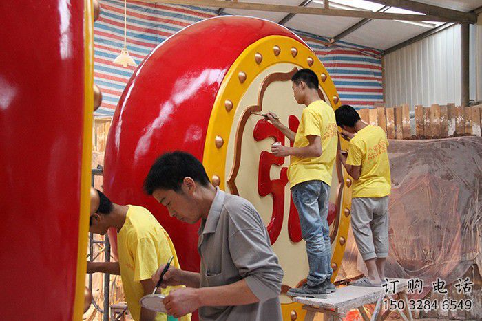 仿古大鼓雕塑廠(chǎng)家 烤漆小品 房地產(chǎn)不銹鋼大鼓雕塑制作