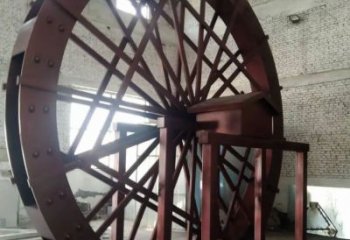 房地產水車雕塑廠家 鏤空創意擺件 現代不銹鋼水車雕塑加工廠