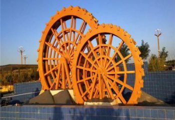 仿古水車雕塑廠家 公園廣場小品 房地產不銹鋼水車雕塑制作