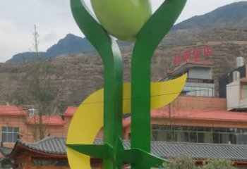 噴漆青果雕塑廠家 中式村口小品 草地不銹鋼青果雕塑廠
