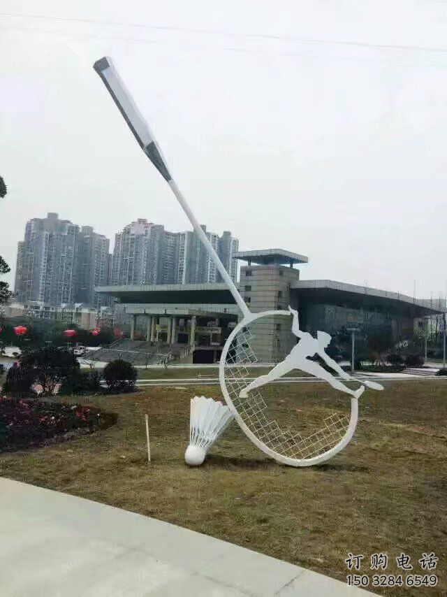 烤漆網球拍雕塑廠家 鋼管體育小品 戶外不銹鋼網球拍雕塑廠