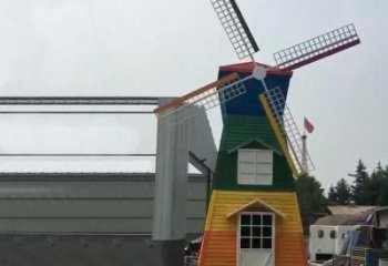 彩繪大風車雕塑廠家 抽象擺件 街頭大風車雕塑廠