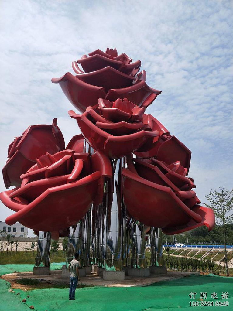 烤漆玫瑰花雕塑廠家 公園小品 戶外不銹鋼玫瑰花雕塑廠