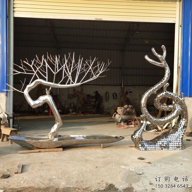 異形迎客松雕塑廠家 現(xiàn)代小品 公園不銹鋼迎客松雕塑廠