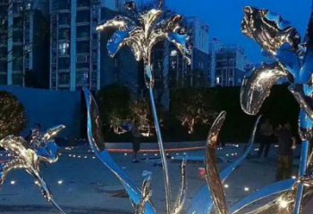 園林蘭花雕塑廠家 鏡面小品 中式創意不銹鋼蘭花雕塑