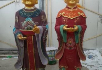 大型金童玉女雕塑廠家 鑄造小品 彩繪金童玉女雕塑