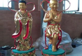現代金童玉女雕塑廠家 大型擺件 彩繪金童玉女雕塑小品