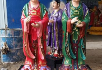 仿古金童玉女雕塑廠家 彩繪小品 大型金童玉女雕塑