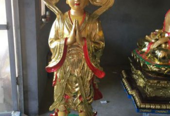 鍍金金童玉女雕塑廠家 鑄造擺件 大型金童玉女雕塑