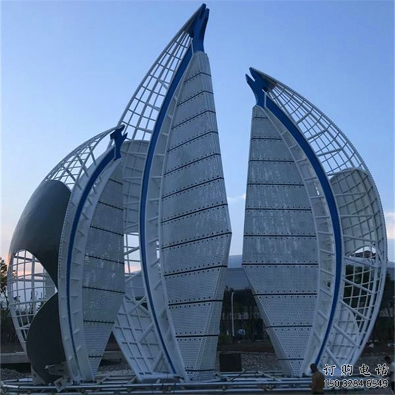 售樓部帆船雕塑廠家，噴砂發光雕塑，烤漆題材