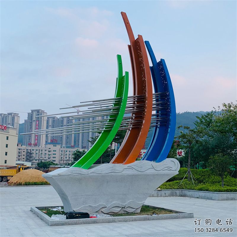 小區帆船雕塑廠家，拉絲景觀雕塑，抽象效果