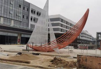 室內帆船雕塑生產廠家，拉絲景觀雕塑，抽象效果
