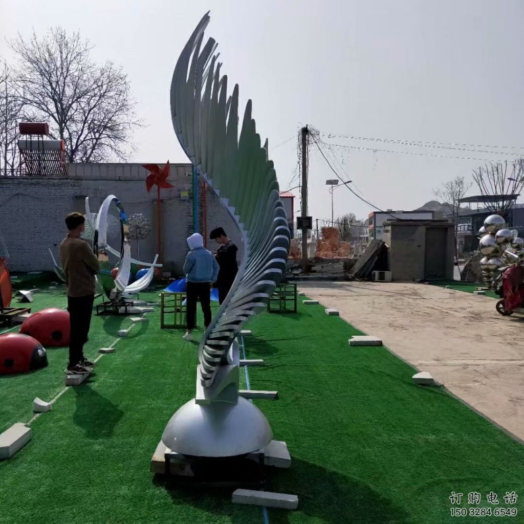 校園翅膀雕塑供應商，拉絲景觀雕塑，抽象主題