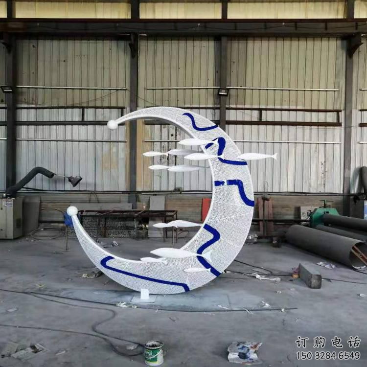 青花瓷月亮雕塑廠家，鐵藝文化雕塑，鑄造制作