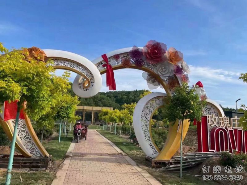 心形大門雕塑，創意設計，戶外不銹鋼拱門雕塑