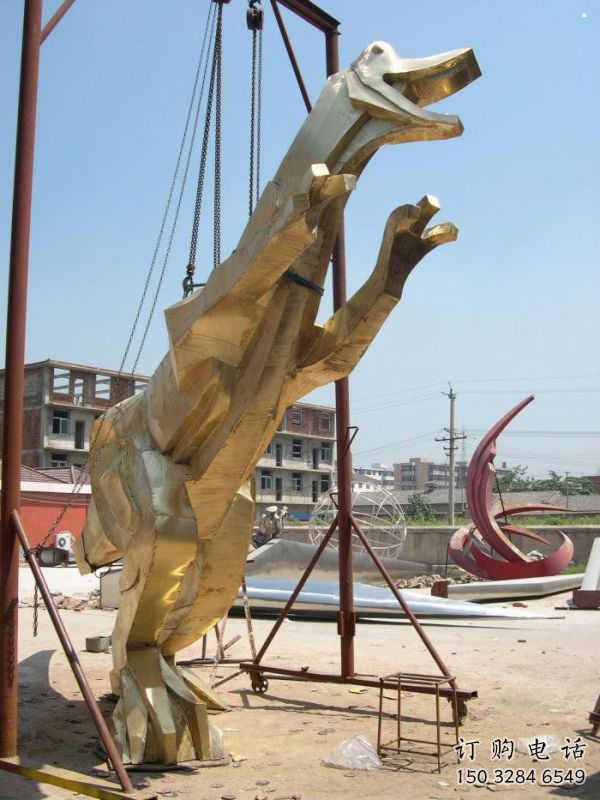 景觀恐龍雕塑承接，景區(qū)案例，公園幾何恐龍雕塑定制