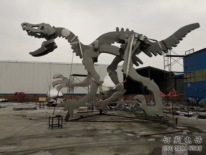 金屬恐龍雕塑制作，陸地擺件，廣場恐龍骨架雕塑制造商