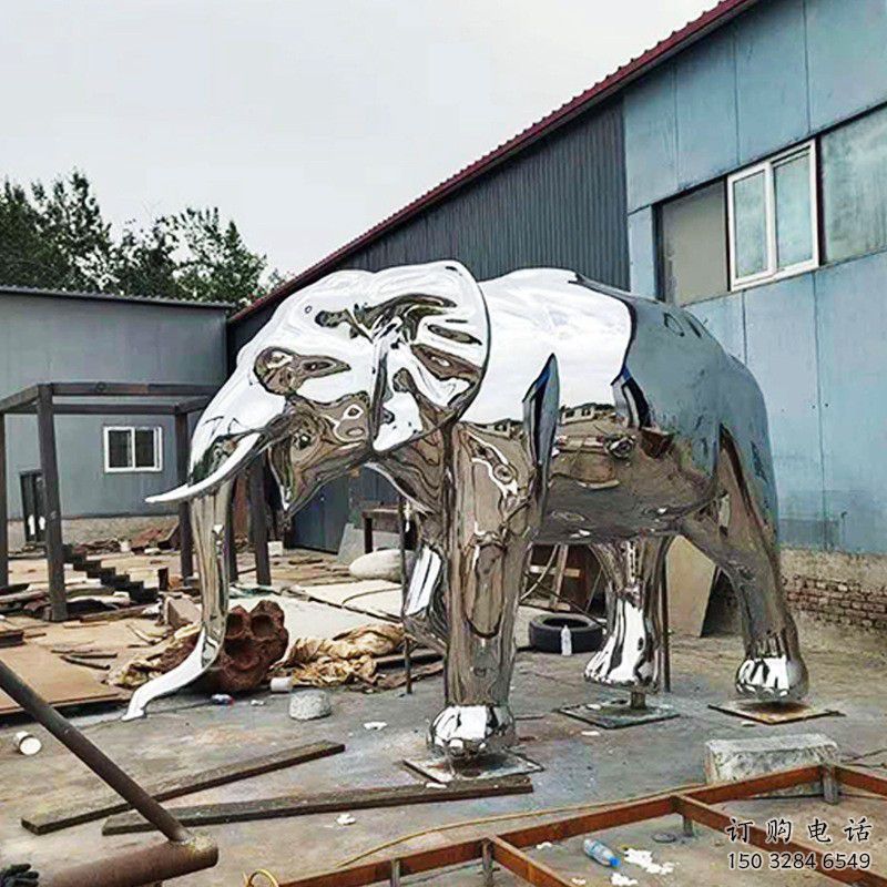 大型大象雕塑制作，動物小品，鏡面大象雕塑提供