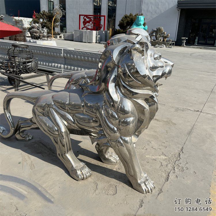 藝術獅子雕塑觀賞型，街景小品，不銹鋼獅子雕塑常用