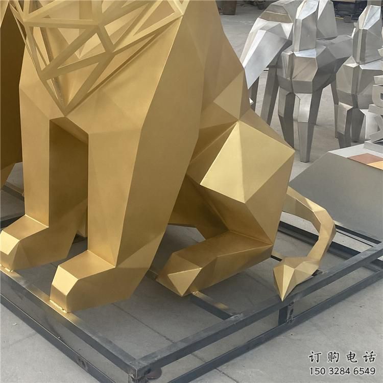 幾何獅子雕塑制造，金屬構件，不銹鋼獅子雕塑提供