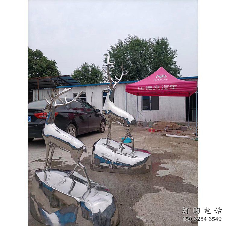 現代小鹿雕塑定制，中式工藝，鏡面仿真小鹿雕塑優價