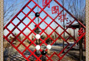 圍棋宣傳欄雕塑，鏤空結(jié)構(gòu)不銹鋼雕塑