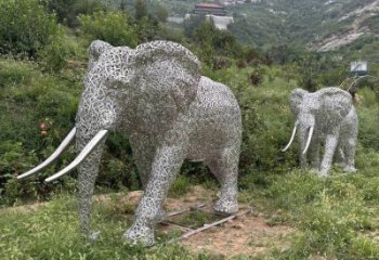 戶外大象雕塑通用，陸地擺件，景觀鏤空大象雕塑制作