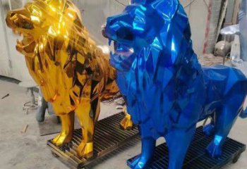 景觀獅子雕塑供應(yīng)，花園小品，酒店不銹鋼獅子雕塑展品