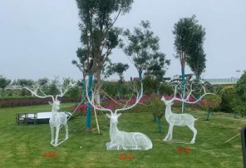 鏤空梅花鹿雕塑承接，編織工藝，燈光梅花鹿雕塑訂做